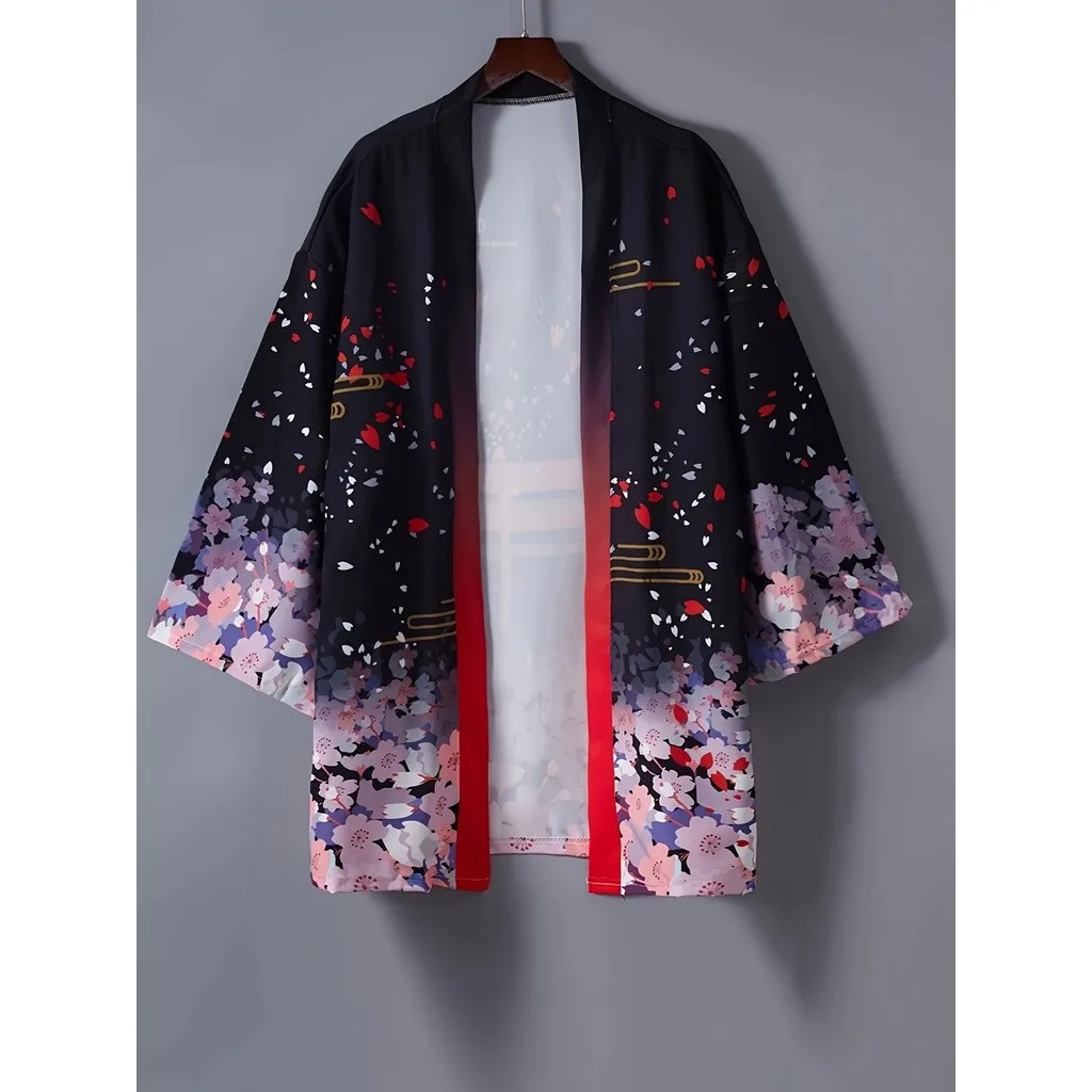 كيمونو مفتوح من الأمام بطبعة زهور، أنيق للربيع والصيف