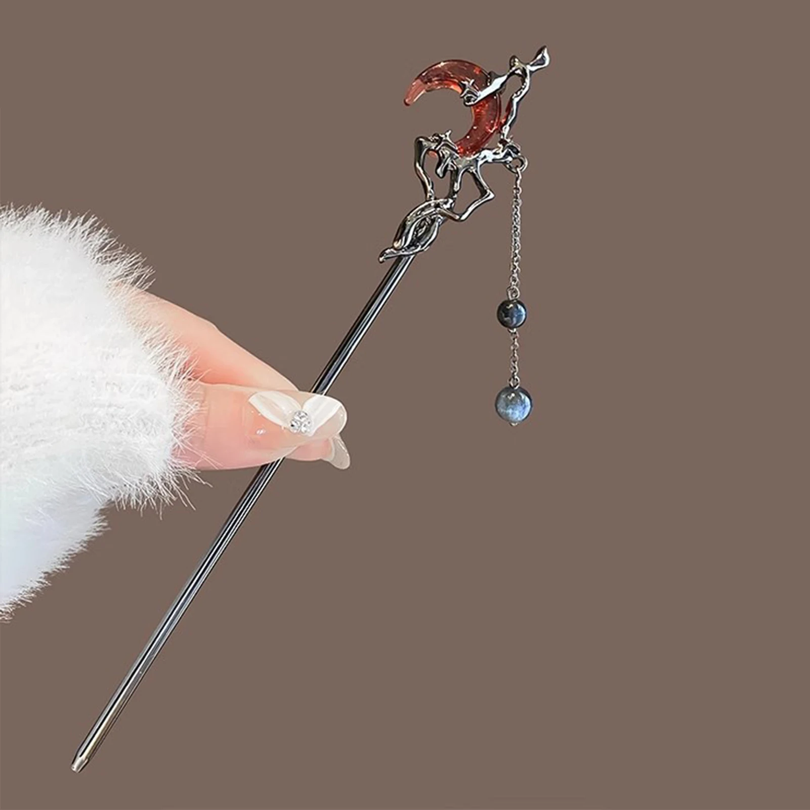 Заколка для волос с подвеской в готическом стиле для женщин, металлическая заколка для волос с кисточкой в виде луны, винтажное платье, Cheongsam, металлические украшения, аксессуары для волос