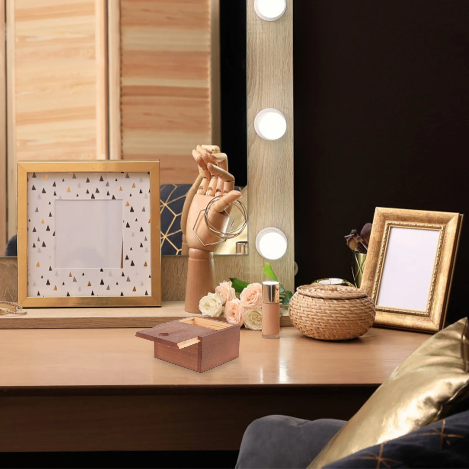 

Vintage Wood Storage Box Slide Top Design for Jewelry Candy Keys Accessories Organizer Small Decorative Wooden Case with Pull