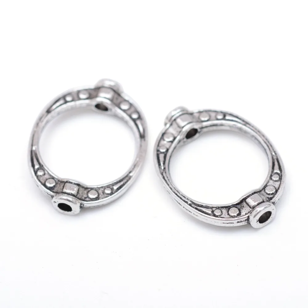 50pcs Donut  style Alloy Bead Frames Cadmium Free Lead Free Antique Silver 19x14.5x3.5mm Hole: 1.5mm