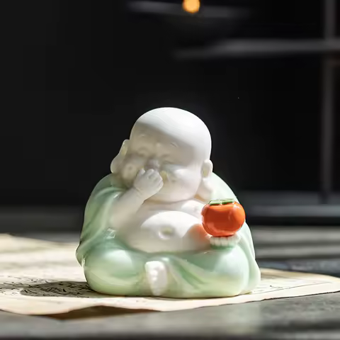 White Porcelain Laughing Buddha Statue Home Car Decor Zen Figurine Office Desk Wealth Gift Idea