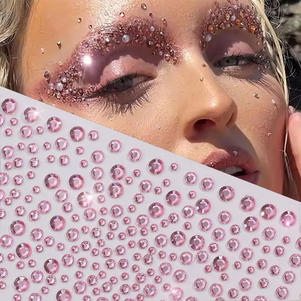 3/4/5/6mm Mix Pink Diamond Face Eye Body Rhinestones Stickers Self Adhesive Glitter Gemstones Tattoo Decals Party Festival