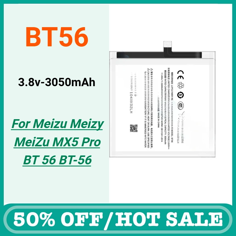 

3.8v-3050mAh BT56 Replacement Battery for Meizu Meizy MeiZu MX5 Pro BT 56 BT-56 Mobile Phone Batteries