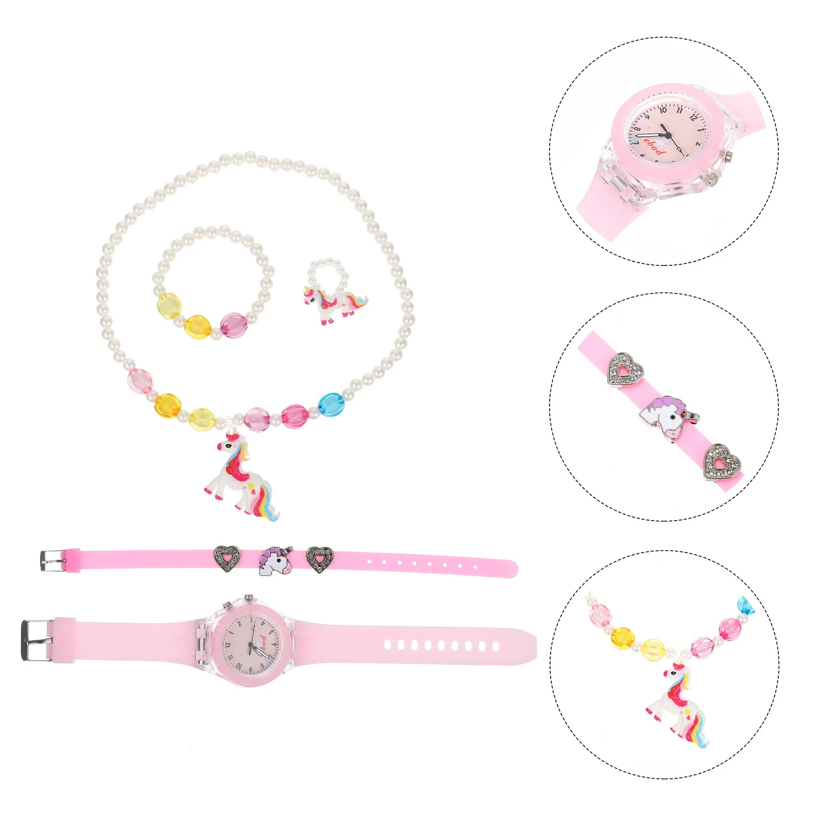 

5Pcs Unicorn Watch Bracelet Necklace Ring Set Cartoon Watch for Girls Kids Birthday Christmas Gift Party Favors Fashion Jewelry