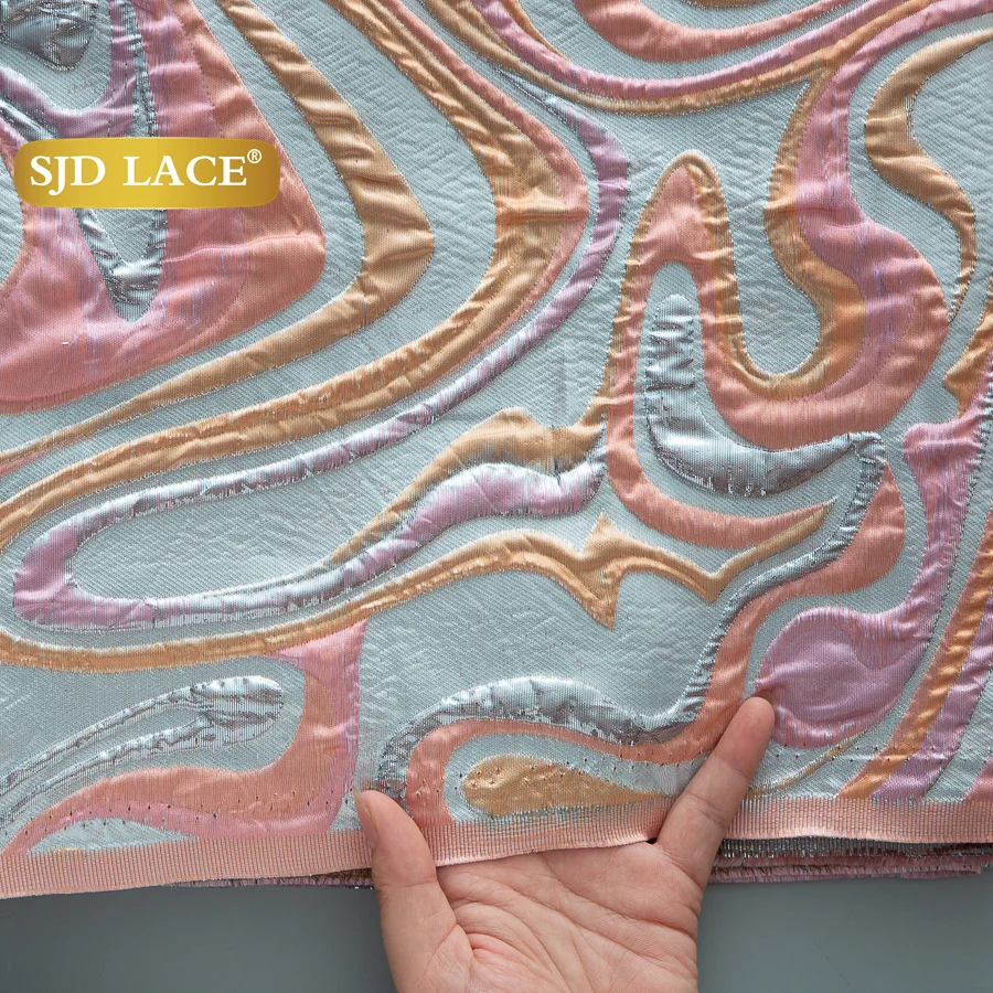 SJD LACE Blue African Brocade Lace Fabric 2025 Newest French Damask Gilded Lace Nigerian Jacquard Fabric for Women Dresses A3899