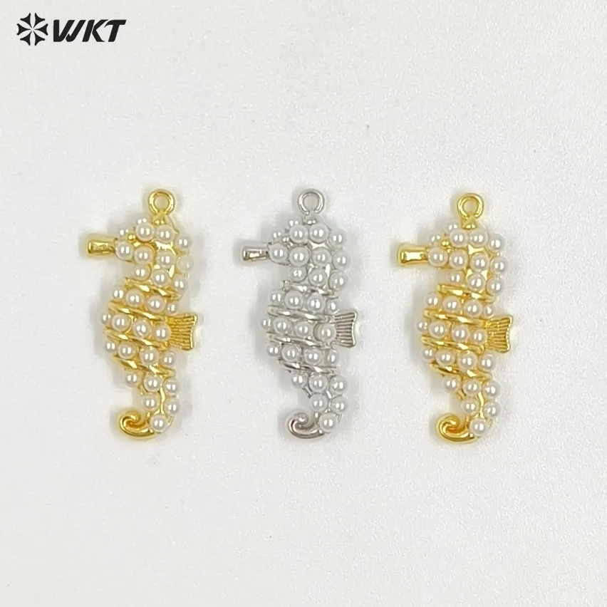 

WT-MP316 High Quality Gold And Silver Plated Brass With Artificial Pearl Seahorse Shape Pendant For Women Luxury Jewelry DIY