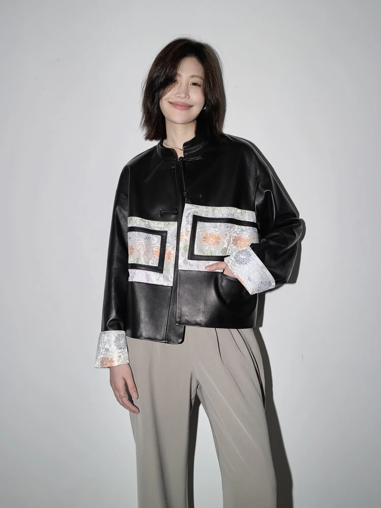 

Новая китайская кожаная куртка с вышивкой, женская ретро-куртка в национальном стиле, с воротником-стойкой на пуговицах, из натуральной кожи