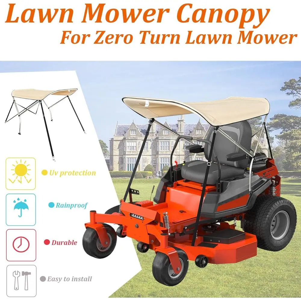 Heavy-Duty Foldable Beige Lawn Mower Canopy, UV & Rain Protection for Zero Turn Mowers