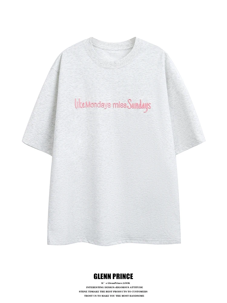 

GPstudio American Simple Letter Embroidery Short Sleeve T-shirt Men Summer Oversize Lazy Style Base Top Breathable Cotton Pol...