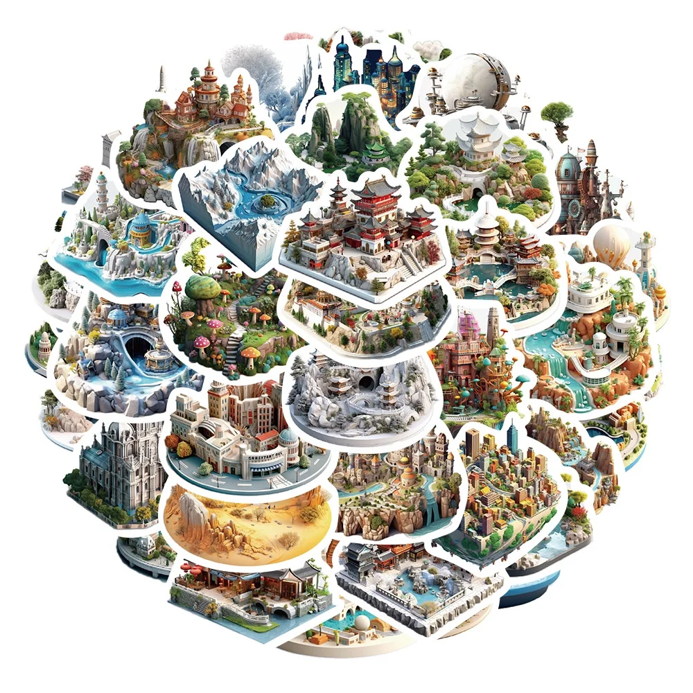 50 قطعة الكرتون ثلاثية الأبعاد العالم الصغير ملصقات الفن للأمتعة جراب هاتف المحمول دفتر الشارات الاطفال هدية BulingBulingStickers مخزن #1