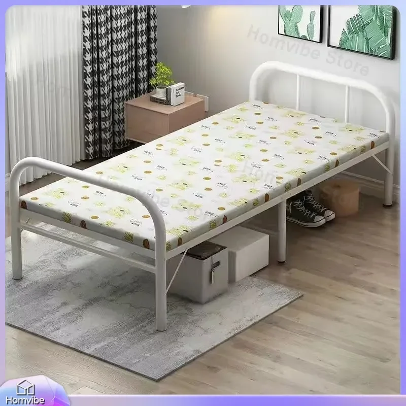 Folding Bed Single Iron Frame for Household Rental Office Lunch Break Portable Simple Construction Site Guest Bed