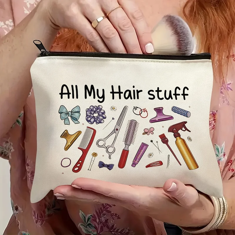 A Canvas Travel Toiletry Bag with A Hair Accessory Print, Lightweight Zippered Makeup Storage Bag, Fashion Design, It's A Gift f