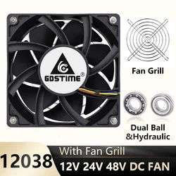 1P Gdstime 120mm x 120 x 38mm Cooling PWM Fan DC 12V 24V 48V 4PIN Ball Big Airflow For Workstation PSU Server Inverter Cabinet