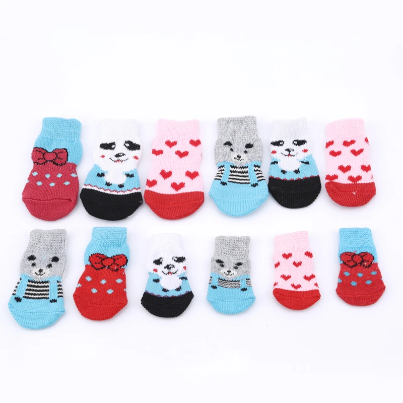 4Pcs/Set Cute Pet Dog Socks Anti-Slip Cats Puppy Shoes Paw Protector For Small Dogs Elastic Chihuahua Teddy Foot Protector