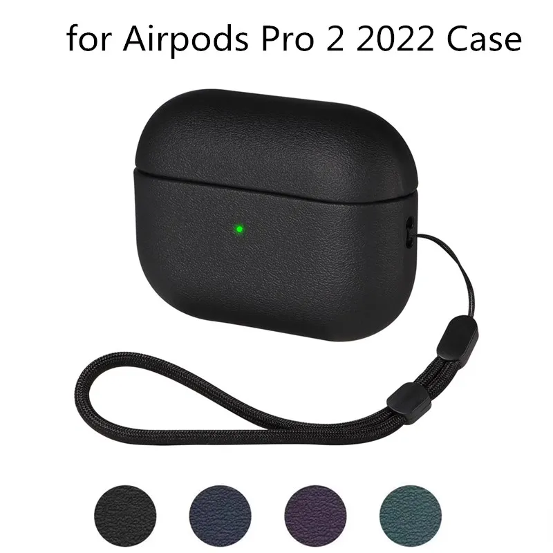 حالة ل airpods برو 2 الجيل الفاخرة بو الجلود pro2 airpods 2022 الملحقات سماعة مع landyard ل airpod برو 2nd حالة