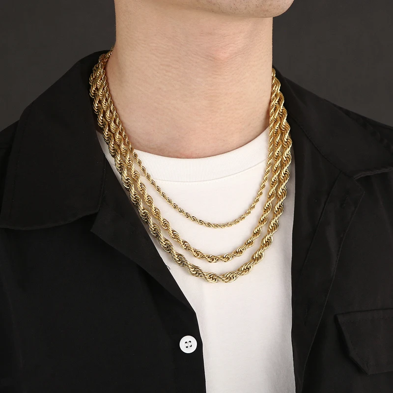 24 Inch Simple Fashion Singapore Twist Chain Necklace For Mens Stainless Steel Chains Jewelry