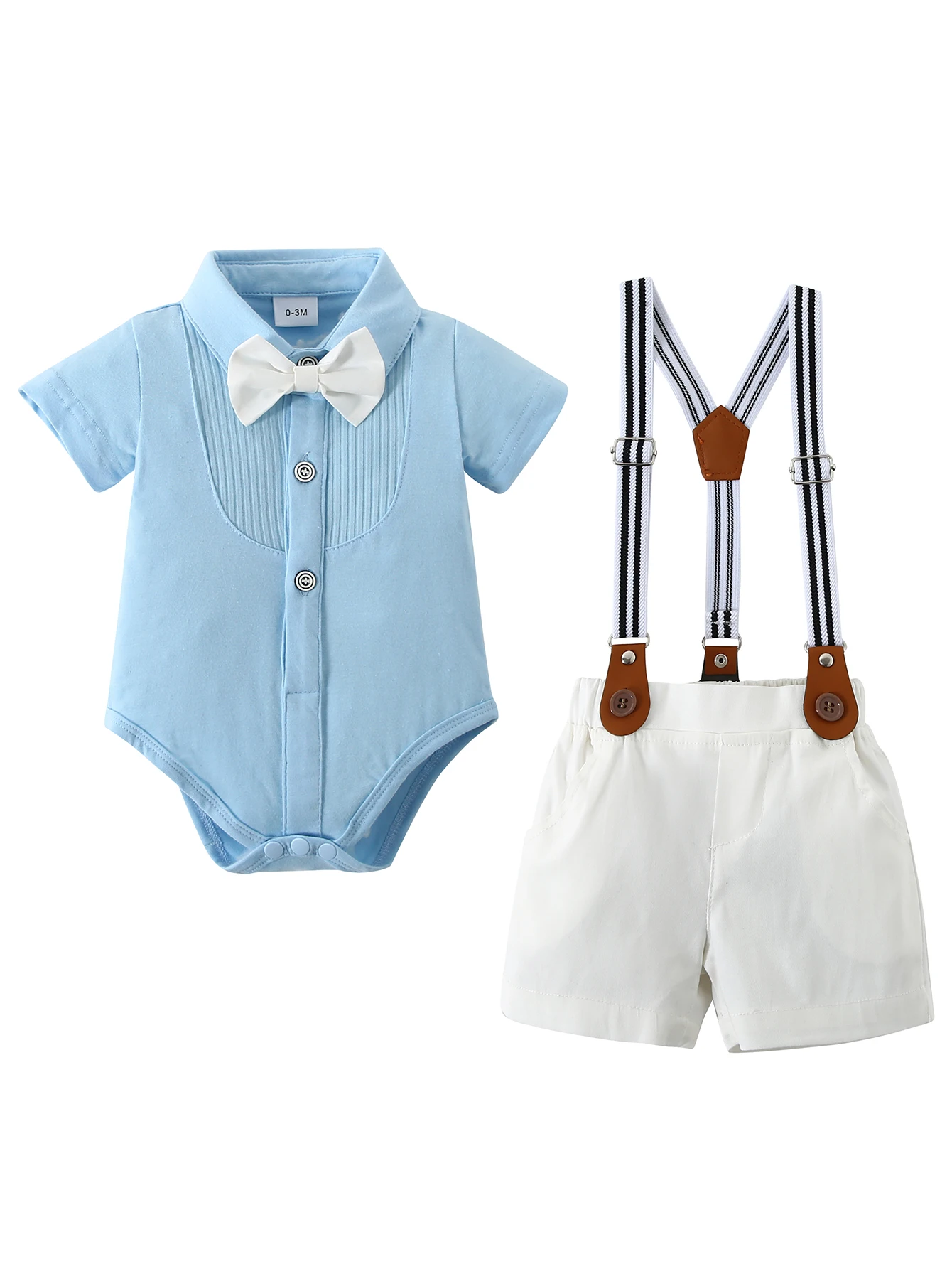 

Infant Baby Boy Clothes Gentleman Outfits Suits Summer Short Sleeve Bowtie Bodysuit Shirts + Suspender Shorts