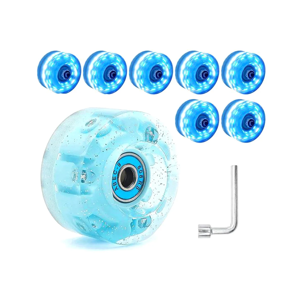 8 Piece Glitter Roller Skate Wheels Luminous Skate Wheels with Bearings Installed 32 x 58 mm 78A,Blue