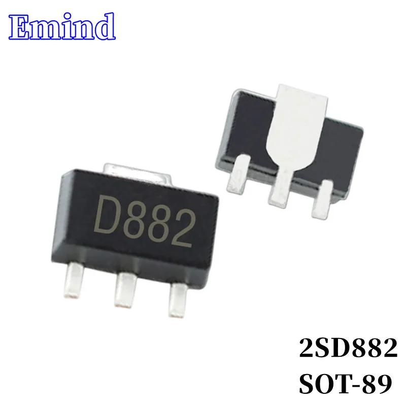 

100Pcs 2SD882 SMD Transistor Footprint SOT-89 Silkscreen D882 Type NPN 30V/3A Bipolar Amplifier Transistor