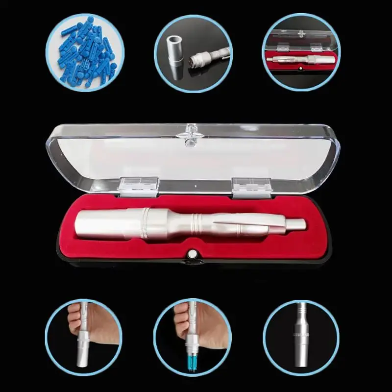 1 pz Argento 3 aghi Penna per la lancio del sangue Coppettazione Dispositivo di massaggio per agopuntura per dispositivo di raccolta del test del sangue Profondità regolabile