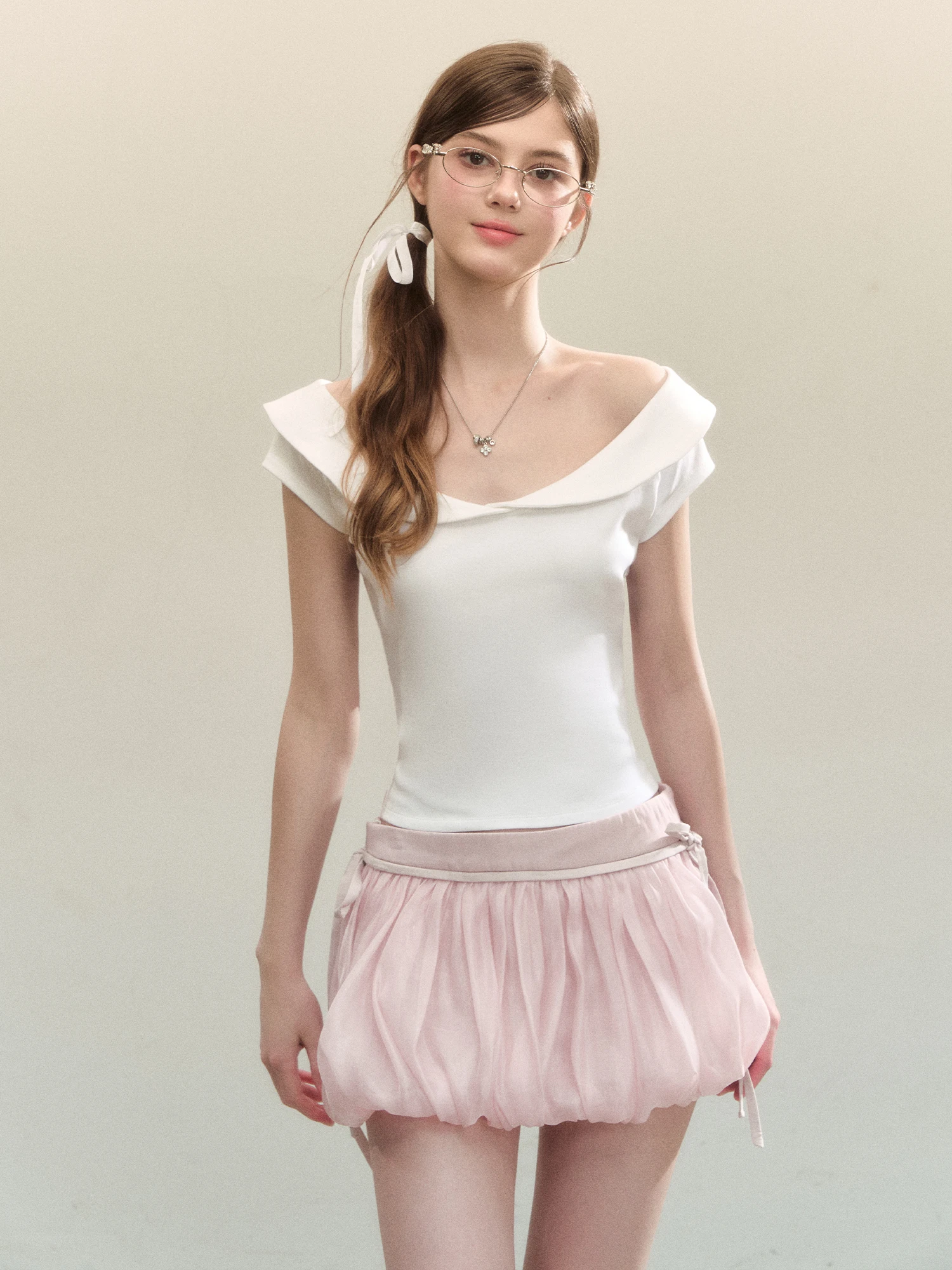 Sweet Girl Feel Doll Collar T-Shirt Elastic Waist Slimming Short Sleeve Summer New Style Simple High Match Cotton Blend Ladie...