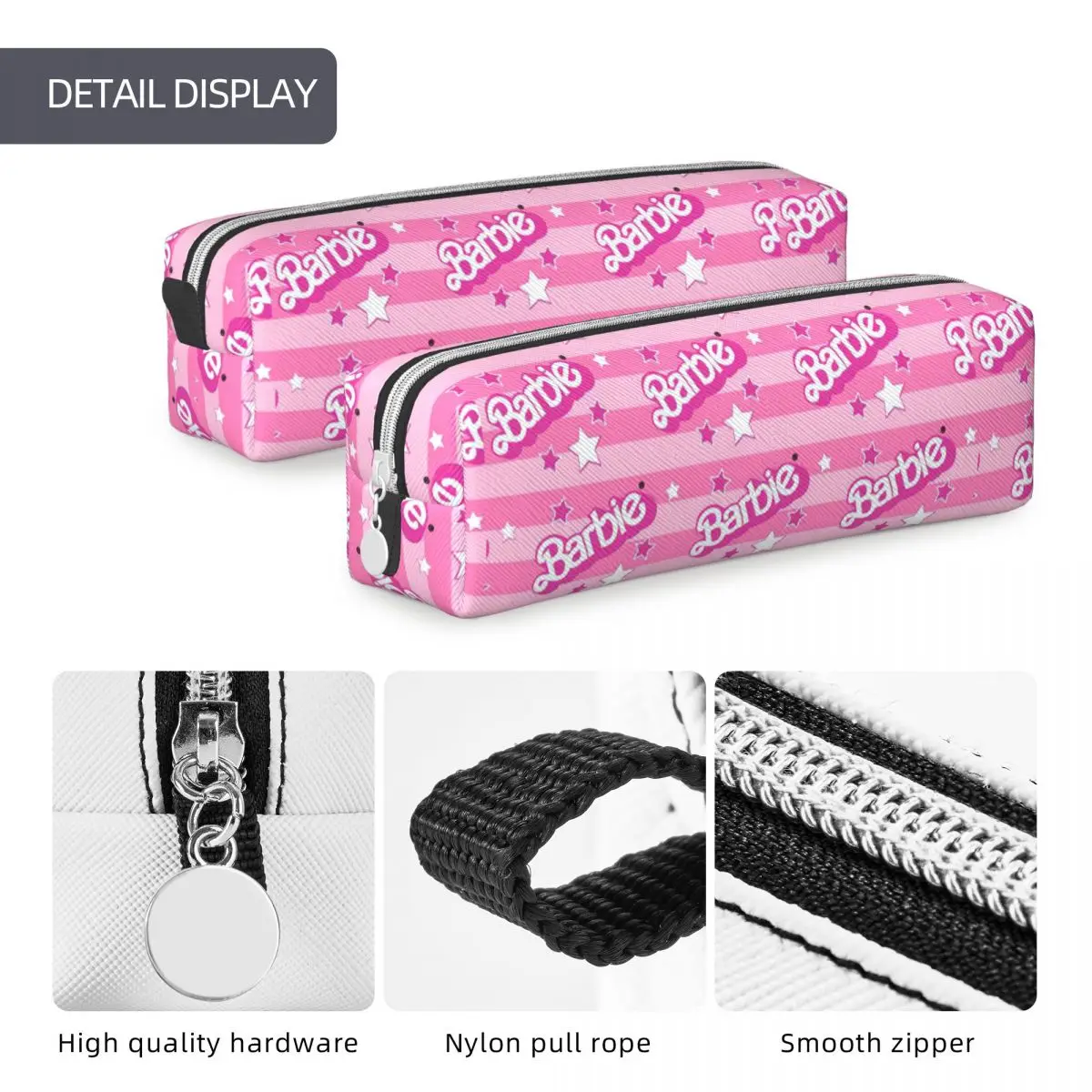 Imagem -05 - Barbi Lovely Pink Pencil Cases para Crianças Pen Holder Bags Grande Capacidade Escritório Cosméticos Pencilcases