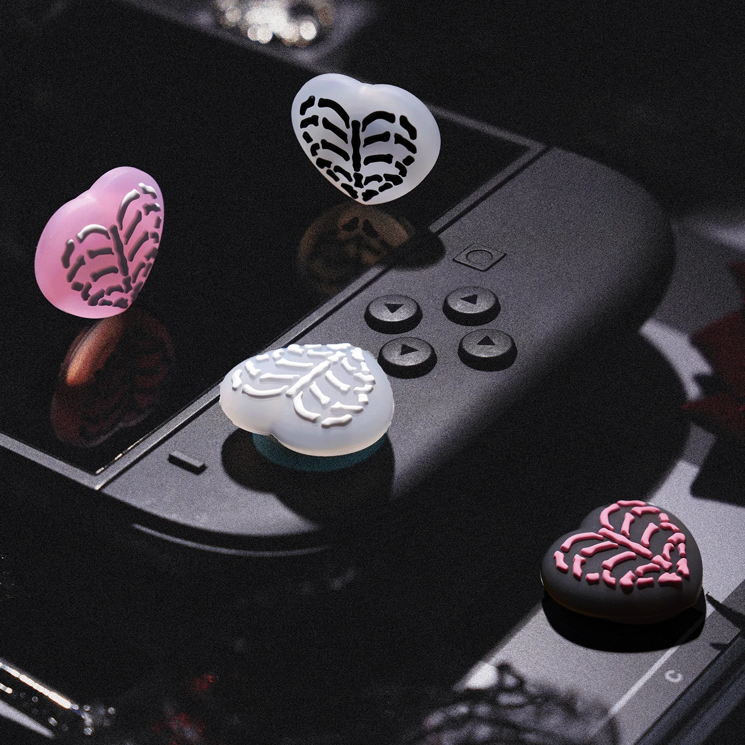 GeekShare Skeleton Heart Thumb Grips Compatible with Switch 2, 4PCS Anti-Slip Silicone Joystick Caps with Gothic Lace Design