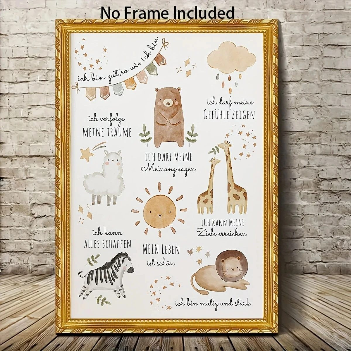 No Framed Inspirational Youngsters' Wall Art Poster, -Positive Affirmations with Animal Illustrations, Perfect for Youngsters's