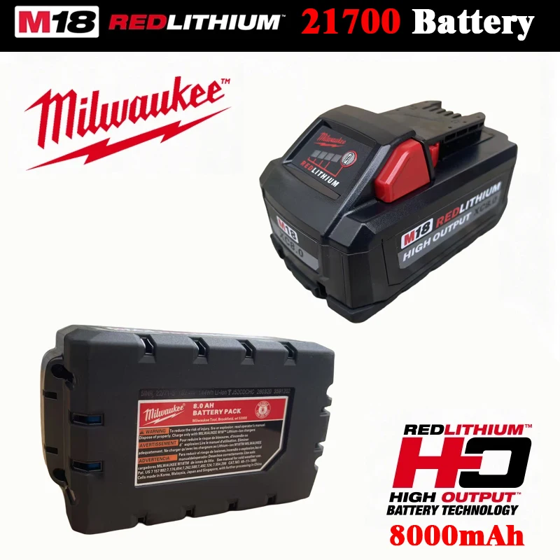 

Original Milwaukee 21700 Lithium Battery for Milwaukee 18V 8.0Ah XC High Capacity Rechargeable Power Tool Battery Replacement