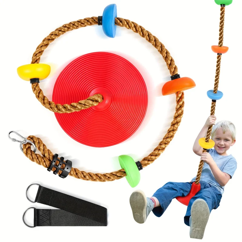 ‌Kids Tree Swing Set w/Platforms & Disc Seat - Climbing Rope Swing Outdoor w/Safety Straps & Carabiners for Playground Backyard