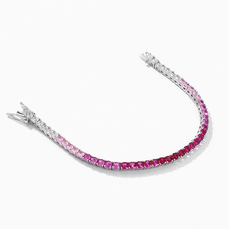 3mm Gradient Red Tennis Bracelet For Women 925 Sterling Silver Cubic Zirconia Diamond Bracelet Wedding Jewelry New Trendy Style