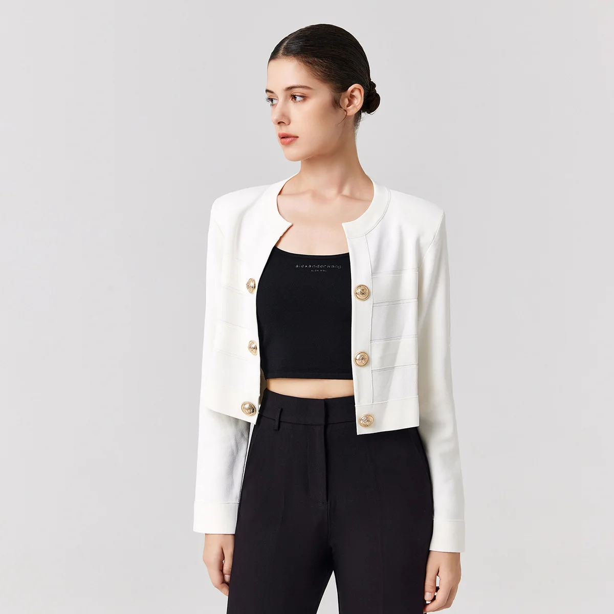 Trendy2KXiaoxiangfeng Gold Button Color Matching Pi Style Cardigan 2024 Spring And Autumn Double Breasted Short Loose Knit