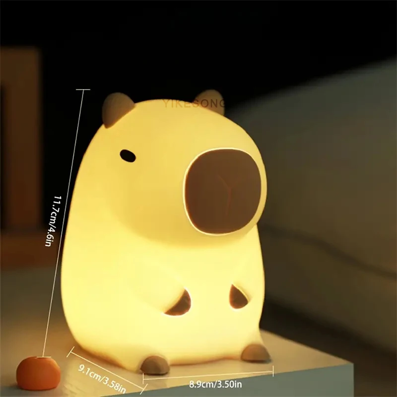 Cute Silicone Mango Capybara Night Light Touch Bedside Sleep Lamp RGB Timing Function Nightlight Gift USB Rechargeable Animal