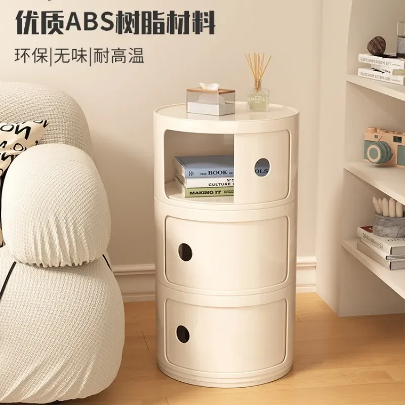 Cream Wind Mini Modern Plastic Round Bedside Table Small Bedroom Simple Locker Storage Cabinet