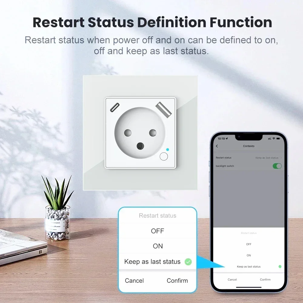 Melery Wi-Fi Tuya Smart Israel Wall Socket Power Plug Outlet USB Type-C PD20W Charge Port for iPhone Remote by Alexa Google Home