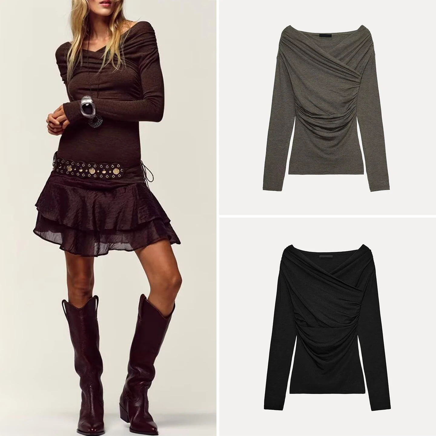 

Faionable женские зимние irt с двойным плиссированным воротником, плиссированные, облегающие, повседневные, брендовые, Z, стандартной длины для женщин