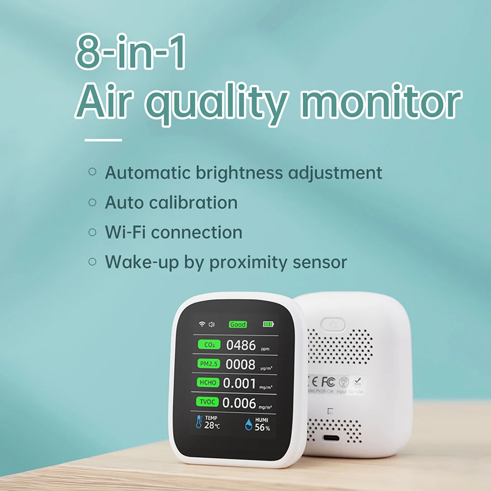 8-in-1-WIFI-Luftqualitätstester CO2 PM1.0 PM2.5 PM10 HCHO TVOC Temperatur- und Feuchtigkeitserkennung APP-Steuerung Infrarotsensor – Detail 8