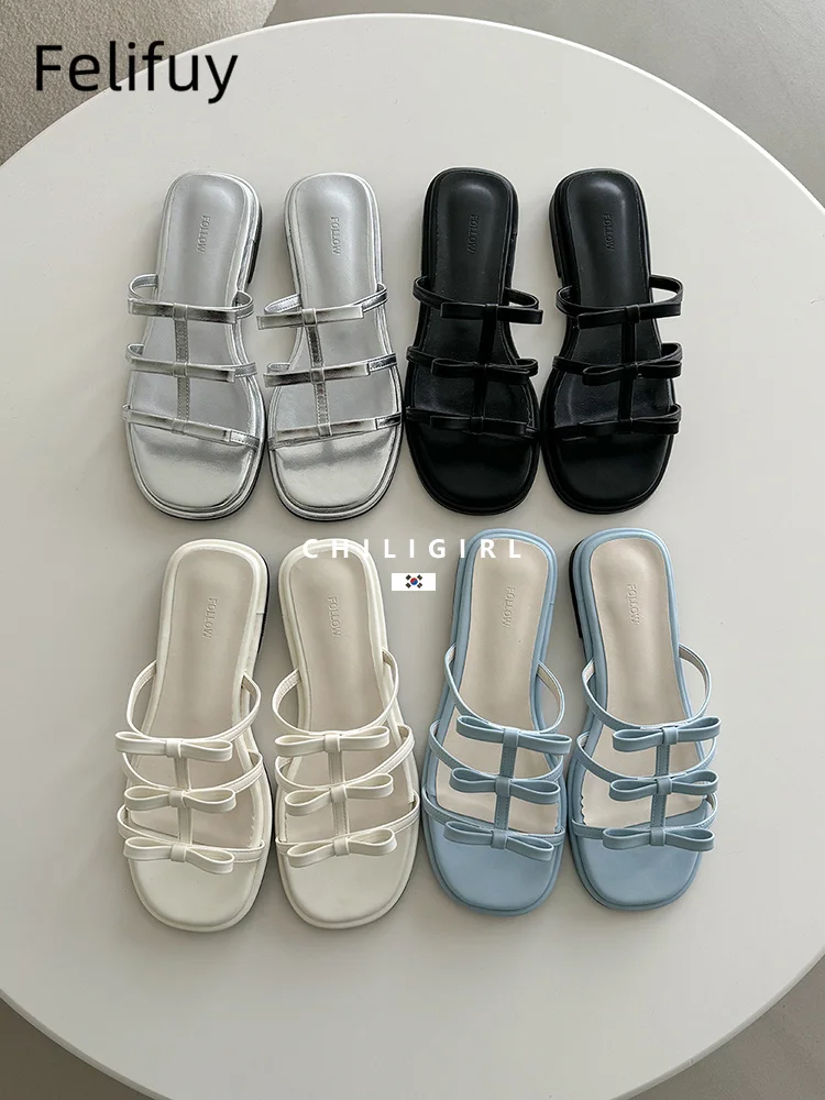 

Белые, синие, серебристые, черные летние женские туфли на плоской подошве с узлом-бабочкой, милые и универсальные туфли на плоской подошве с галстуком-бабочкой, корейская повседневная обувь нового стиля