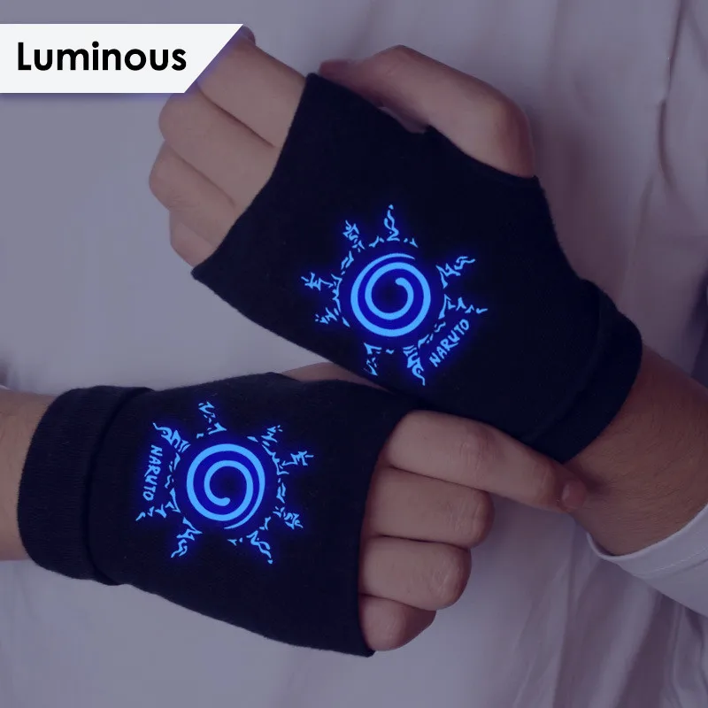 Anime Naruto Gloves Luminous Konoha Akatsuki Itachi Cosplay Bicycle Cotton Fingerless Warmer Wrist Gloves Toys For Children Gift