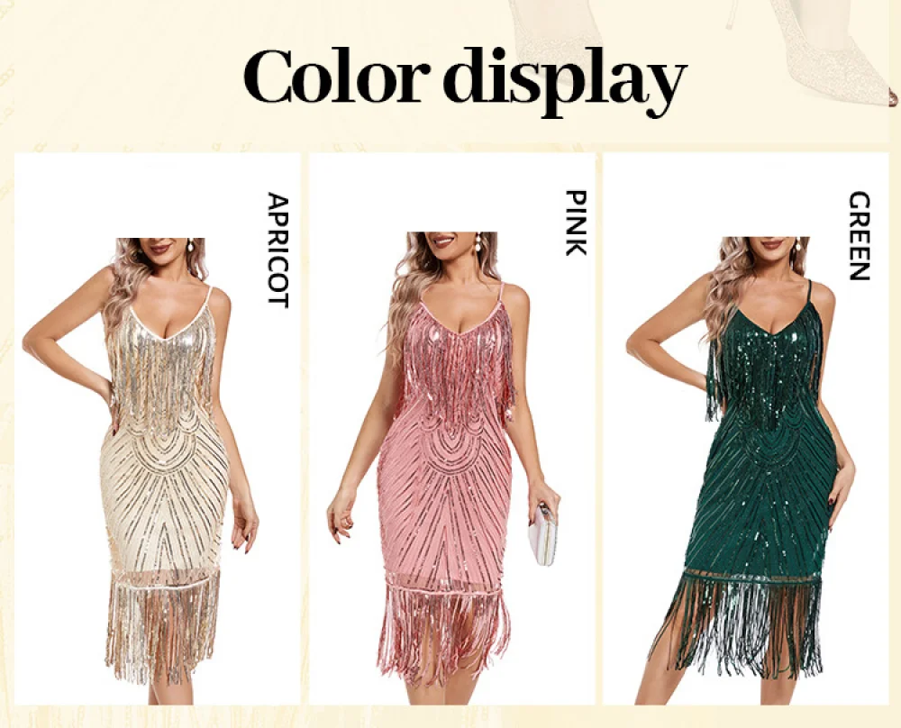 1920s Outfits Party women's paillettes nappa Dress scollo a V senza spalline Glitter Sling Dress Cocktail Evening Clubwear Vestidos