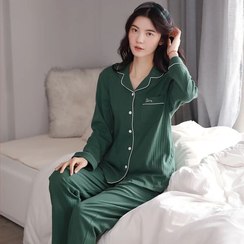 MiiOW Sexy Turn-down Collar Autumn Winter Women Pajamas Sets Soft Full Cotton Loungewear Female Loose Ladies Homewear Sleepwear