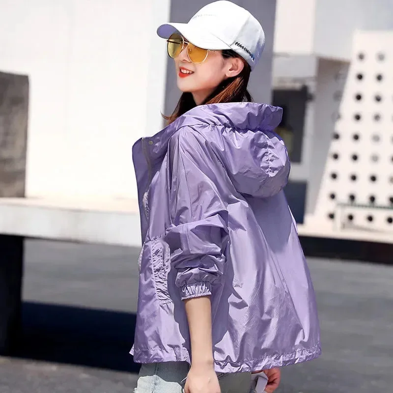 Korean Fashion New Summer Casaco Feminino Solid Color Women's Spring Jacket 2026 All-Match Jackets Hooded Thin Sunscreen Coat