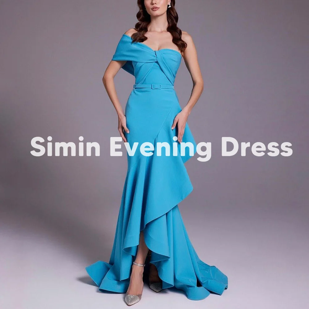 

Simin Women's Mermaid One-shoulder Bow Sashes Evening Dresses Short Sleeves With Split Floor-Length Formal Elegant Dresses 2025