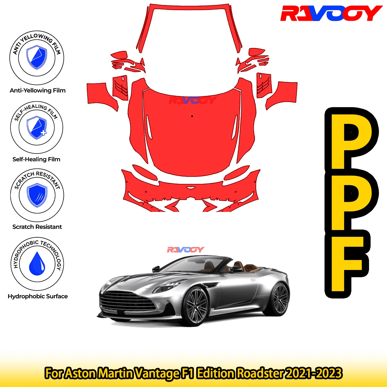 

Для Aston Martin Vantage F1 Edition Roadster 2021-2023 глянцевая матовая черная предварительно вырезанная передняя PPF комплект защитная пленка для краски