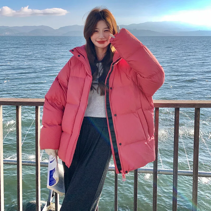 

Winter New Korean Version Loose Bread Fashionable Down Coat Women's Thick Warm Dragon Fruit Colored Casual Puffer Jacket