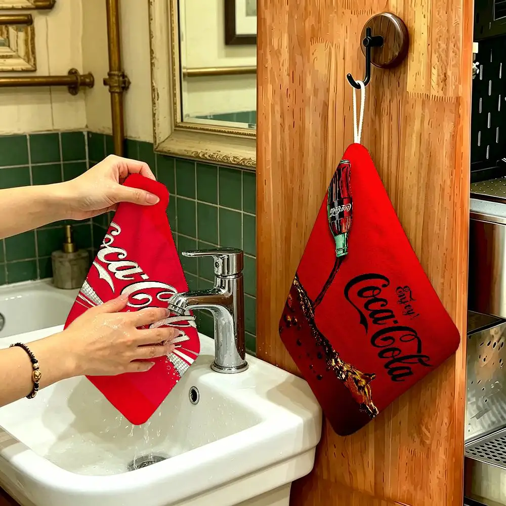 C-Coca C-Cola Hanging Style Hand Wiping Towel, Polyester Cotton, Anti-fade For Indoor Kitchen Living Room
