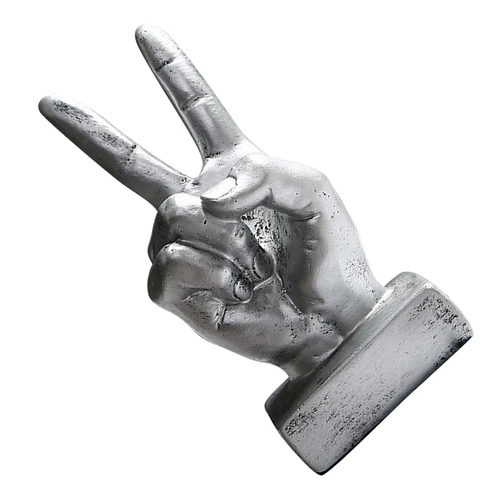 1Pcs Resin Victory Gesture Ornament Silver Creative Desktop Adornment Party Home Office Car Decoration Festival Gift
