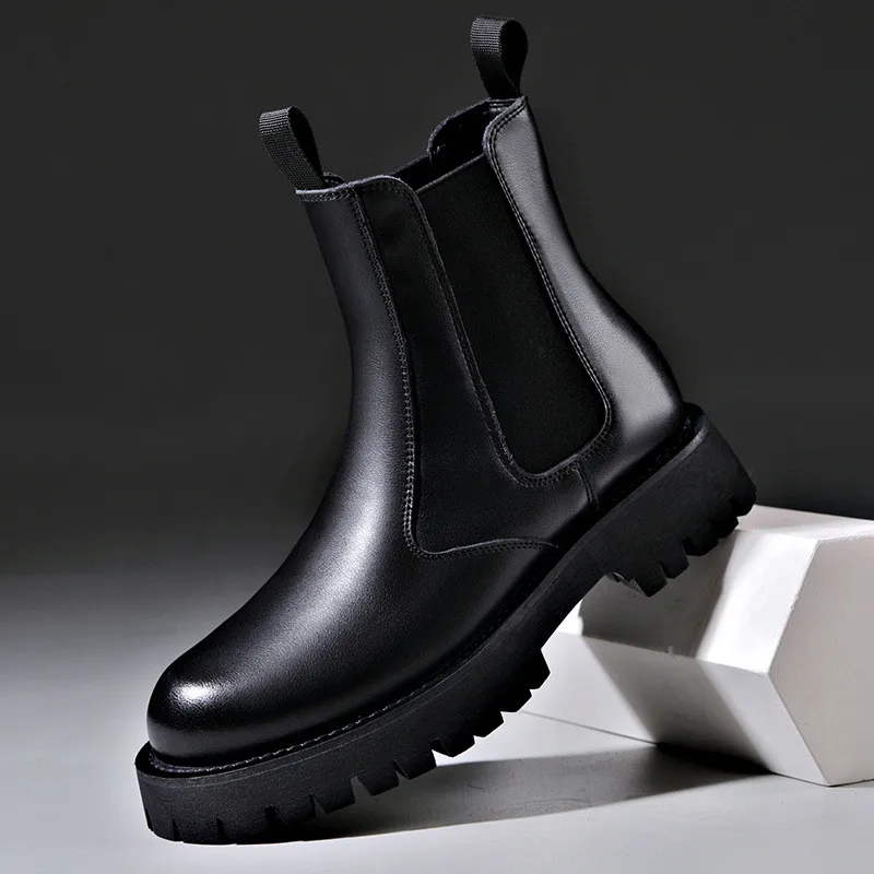 

mens casual high chelsea boots black stylish platform shoes party nightclub cowboy original leather boot long motorcycle botas