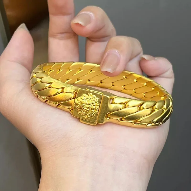 9999 24K genuine gold fashionable men's lion dance gold bracelet, genuine gold jewelry boss gold bracelet