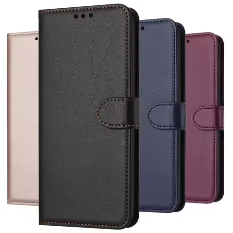 Solid Color Leather Wallet Case For Samsung Galaxy A06 A16 A26 A36 A56 S20 S21 S22 S23 FE S24 Plus S25 Ultra Phone Back Cover